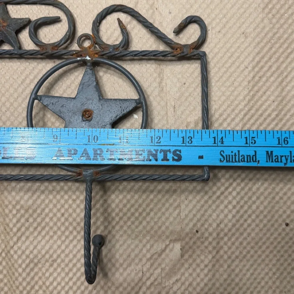 Rustic Wrought Iron Texas Lone Star Wall Hook Rack Western Farmhouse Decor 13.5